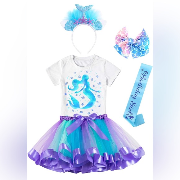 Mermaid birthday outfit & backdrop. Girls size 4/5 GUC. - Picture 2 of 3